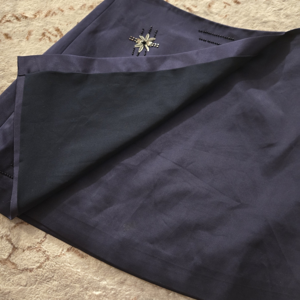 KEEPSAKE the Shinny Navy Blue embroidery  Floral A-Line Skirt Whith Zipper Small - Picture 2 of 5
